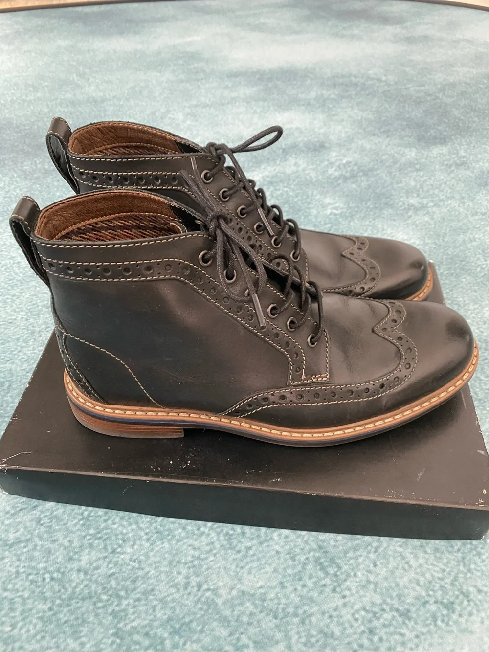 Clark’s BOSTONIAN - Men's Black Leather Wingtip Lace-Up Boots - NEW Never Worn
